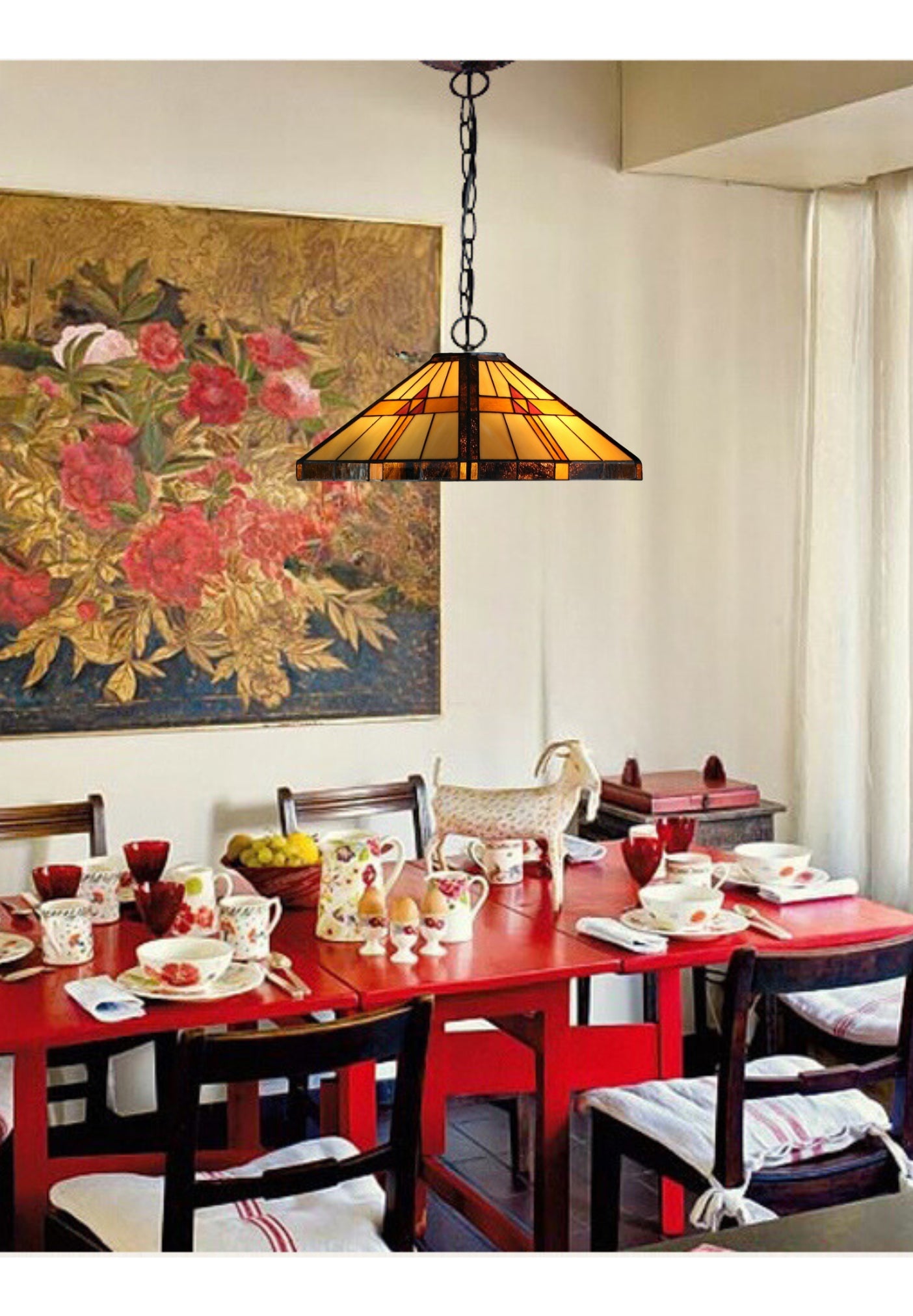 Large Mission Tiffany Style Pyramid pattern Pendant Light Large Mission Tiffany Style Pyramid pattern Pendant Light