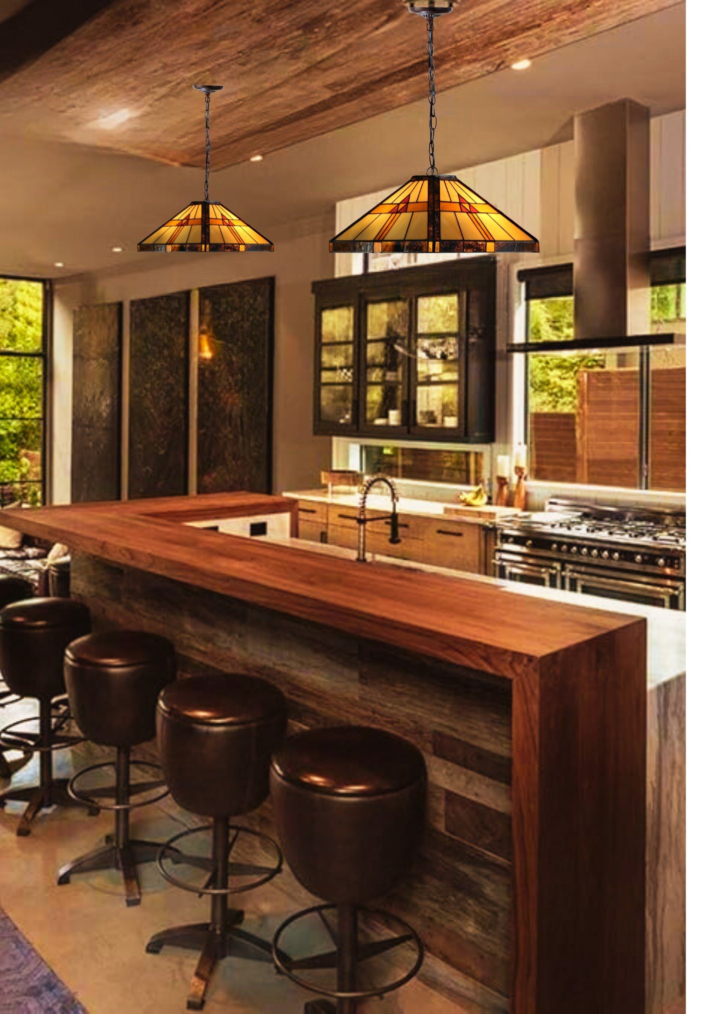 Large Mission Tiffany Style Pyramid pattern Pendant Light Large Mission Tiffany Style Pyramid pattern Pendant Light