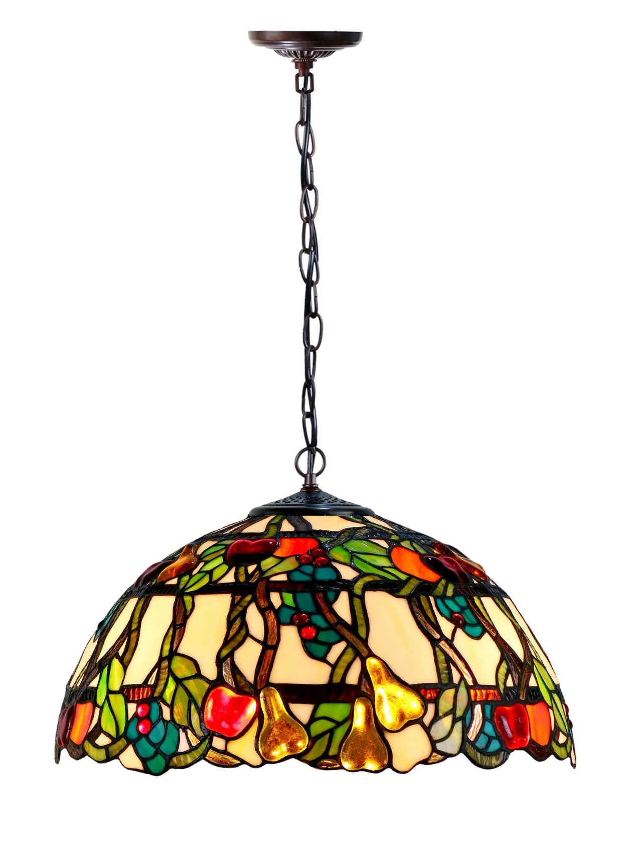 Large 16" Vibrant Fruits Style Stained Glass Tiffany Pendant Light Large 16" Vibrant Fruits Style Stained Glass Tiffany Pendant Light