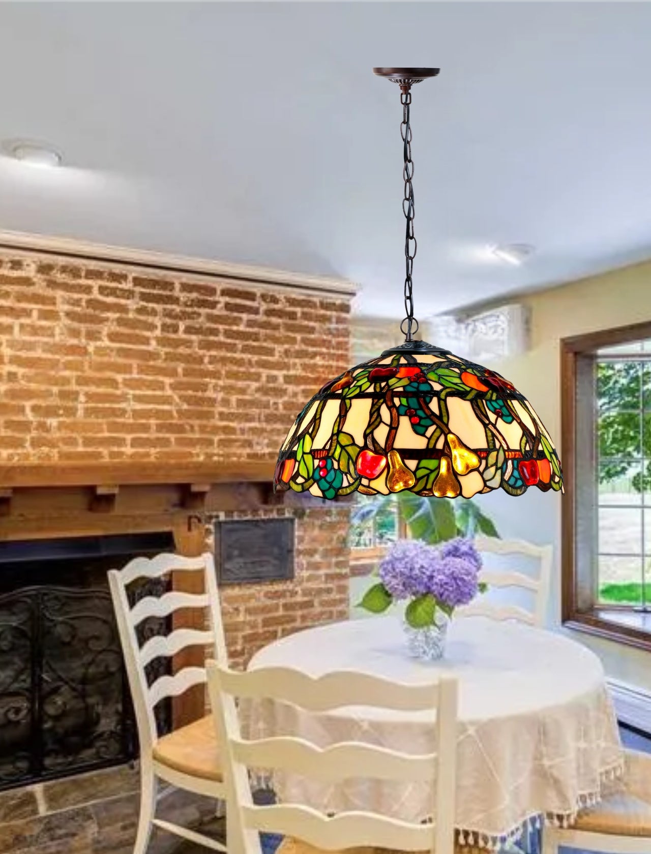 Large 16" Vibrant Fruits Style Stained Glass Tiffany Pendant Light Large 16" Vibrant Fruits Style Stained Glass Tiffany Pendant Light