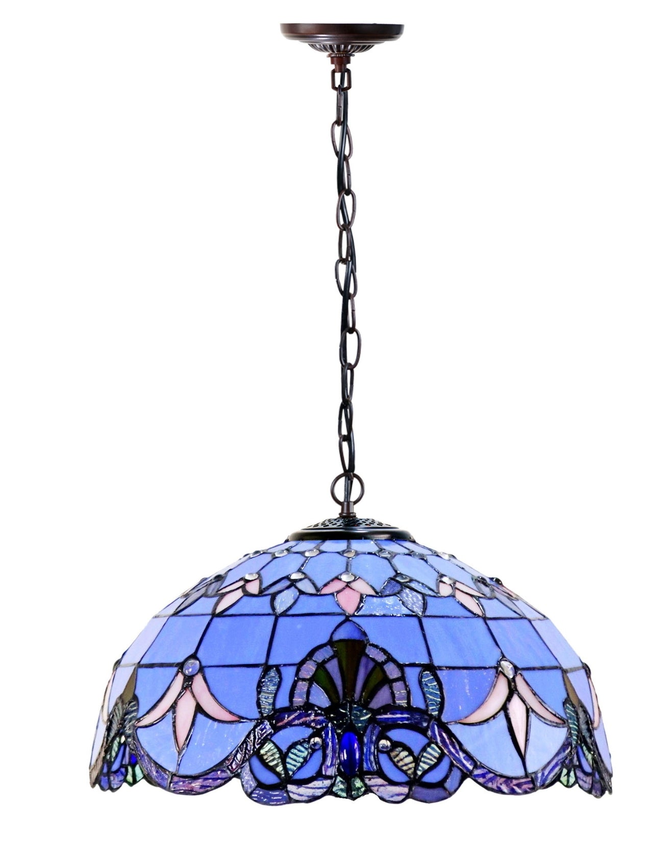 Large 16" Blue Baroque Style Leadlight Tiffany  Pendant Light Large 16" Blue Baroque Style Leadlight Tiffany  Pendant Light