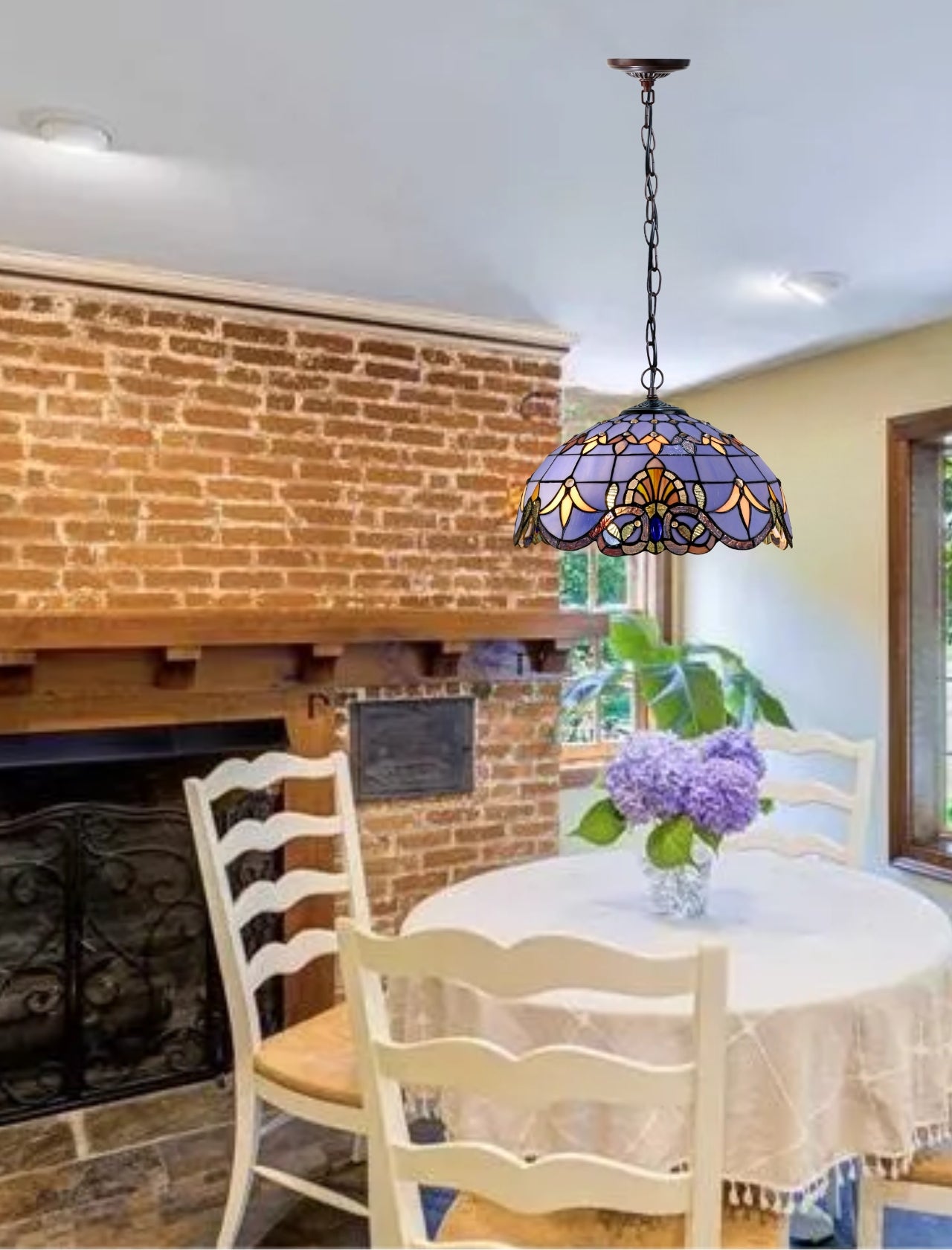 Large 16" Blue Baroque Style Leadlight Tiffany  Pendant Light Large 16" Blue Baroque Style Leadlight Tiffany  Pendant Light