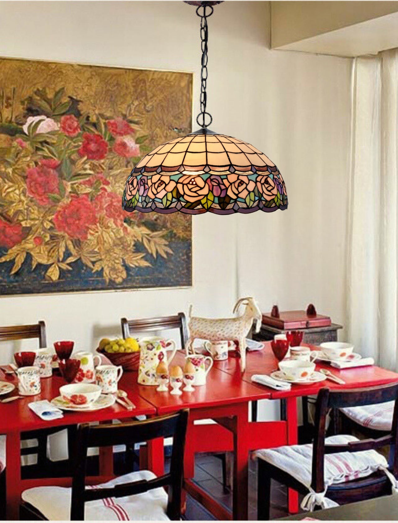 Large 20 " Pink English Rose Style Tiffany  Pendant Light Down light Large 20 " Pink English Rose Style Tiffany  Pendant Light Down light