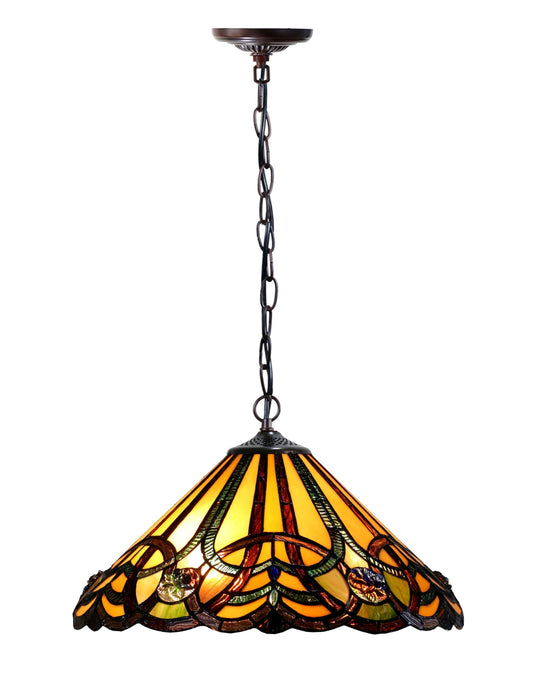 16" Victorian Style Vintage Tiffany Stained Glass Pendant Light