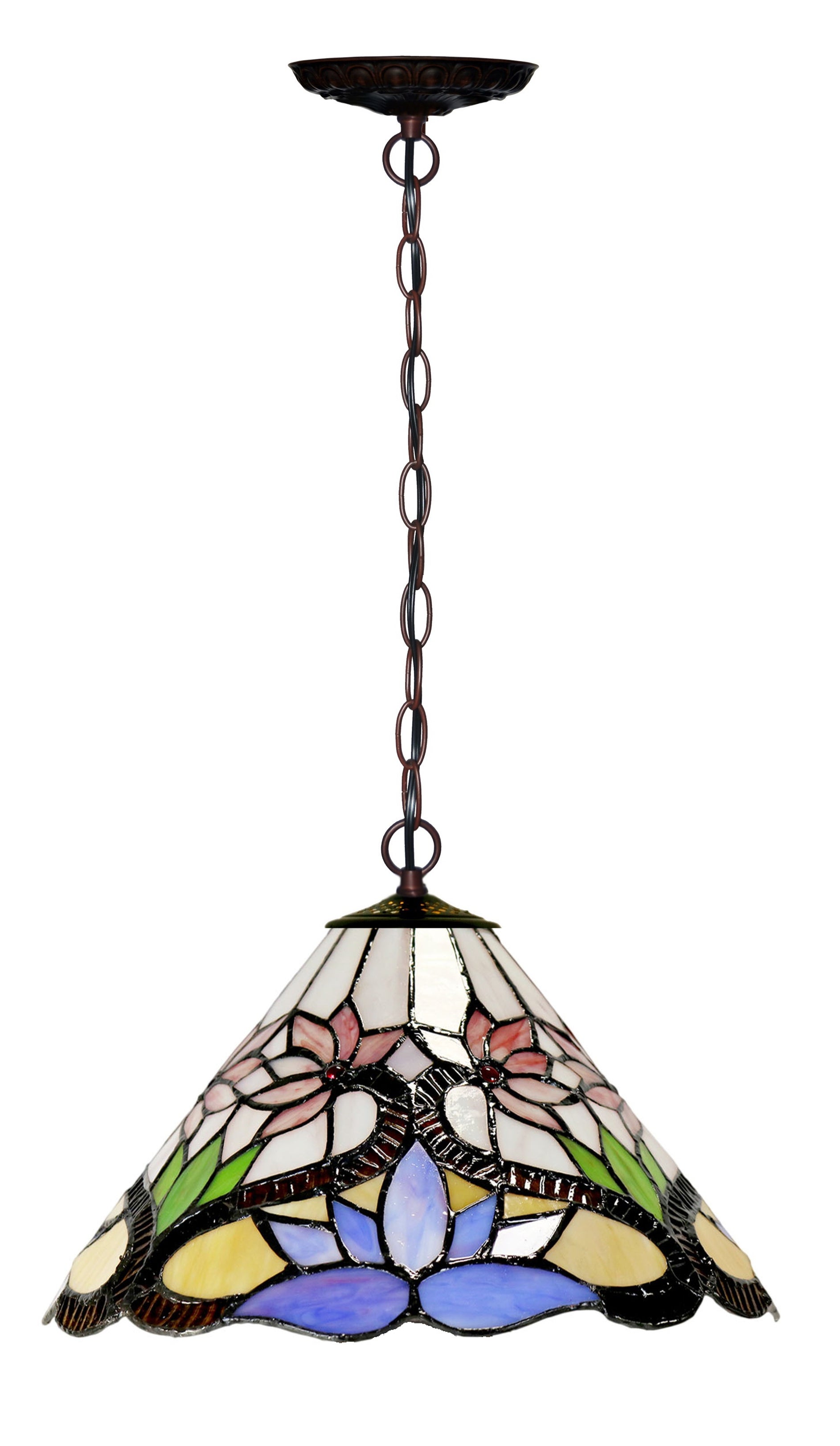 12 “ Water Lily Style Stained Glass Tiffany Pendant Light 12 “ Water Lily Style Stained Glass Tiffany Pendant Light