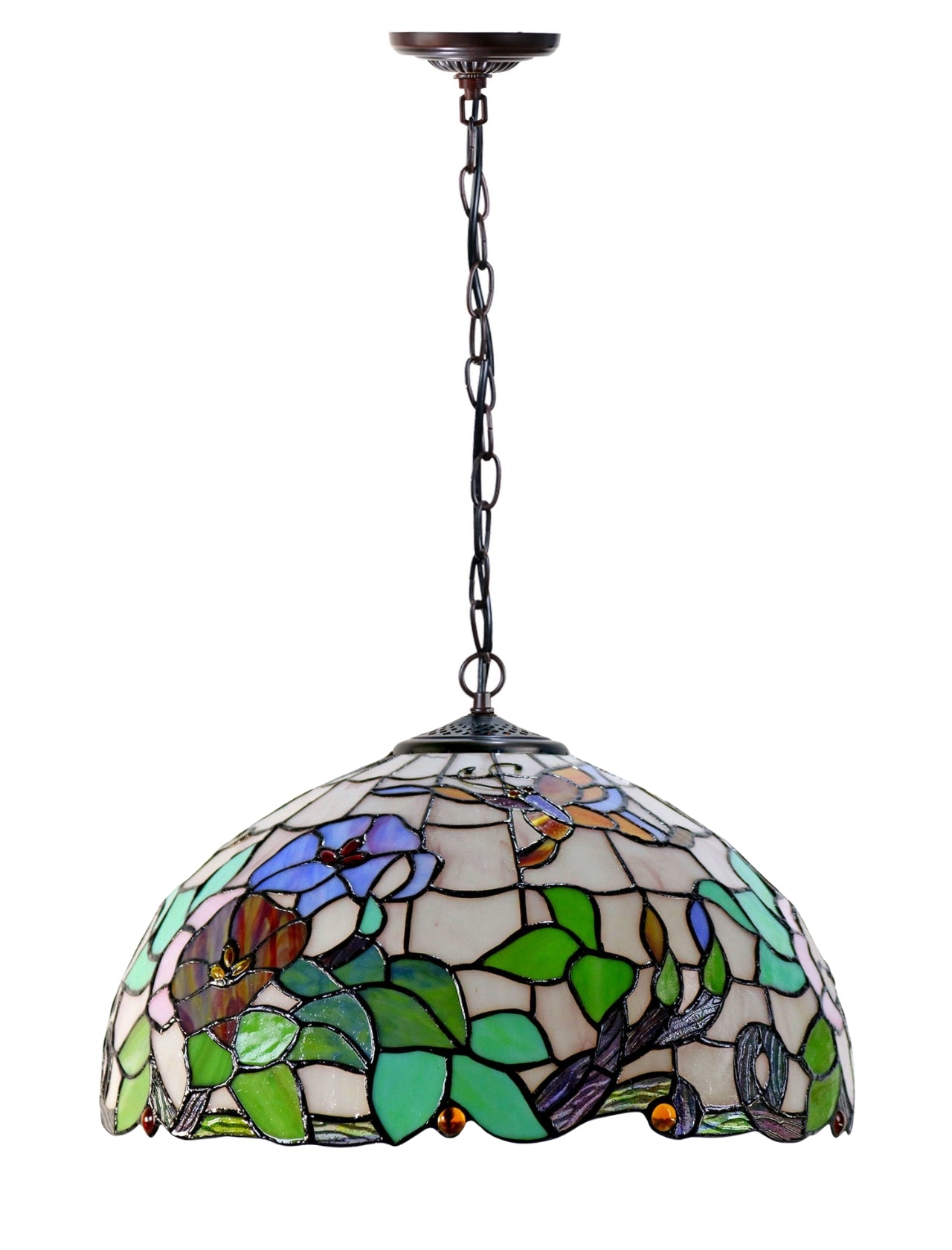 16" Butterfly Flower Stained Glass Tiffany Pendant Light 16" Butterfly Flower Stained Glass Tiffany Pendant Light