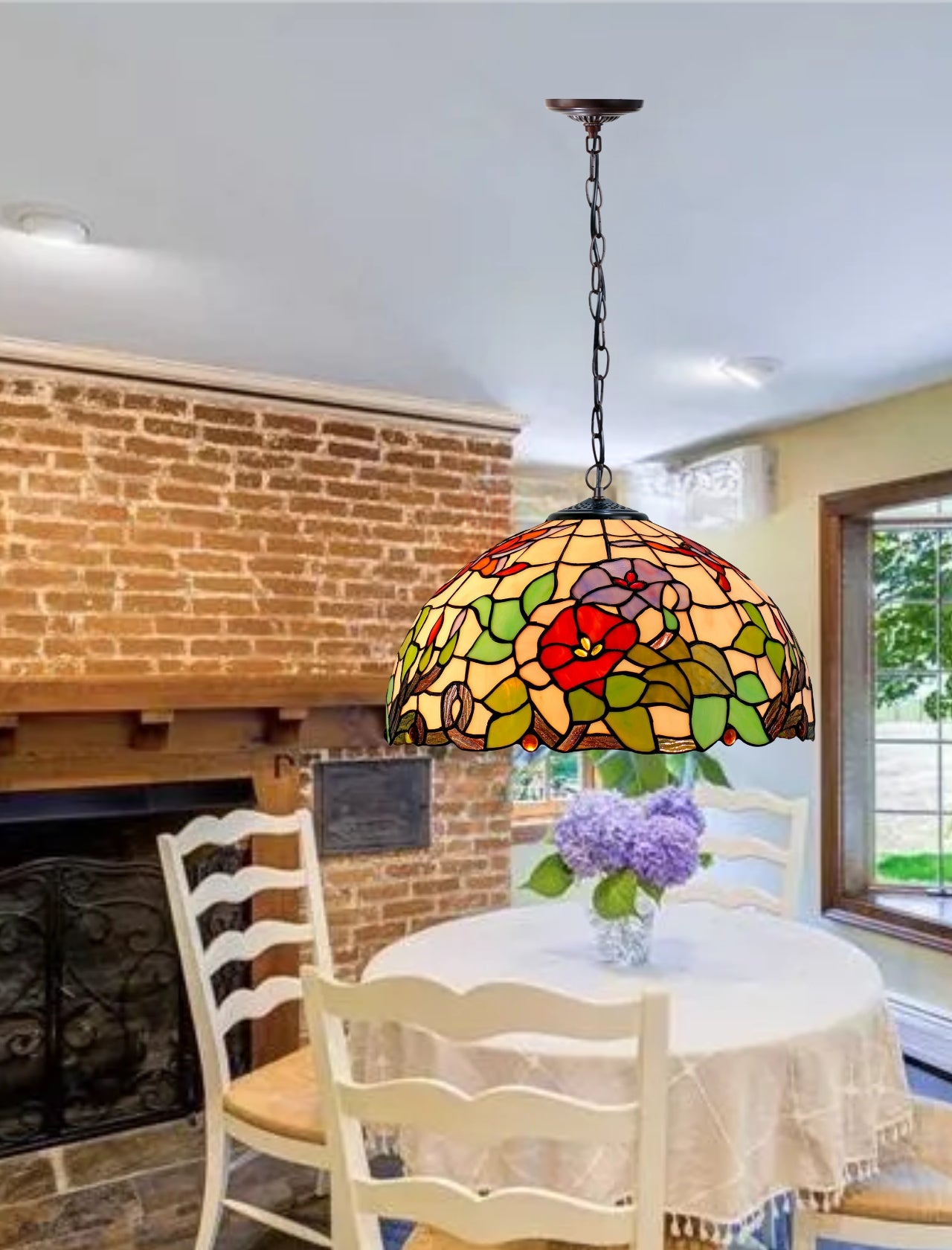 16" Butterfly Flower Stained Glass Tiffany Pendant Light 16" Butterfly Flower Stained Glass Tiffany Pendant Light