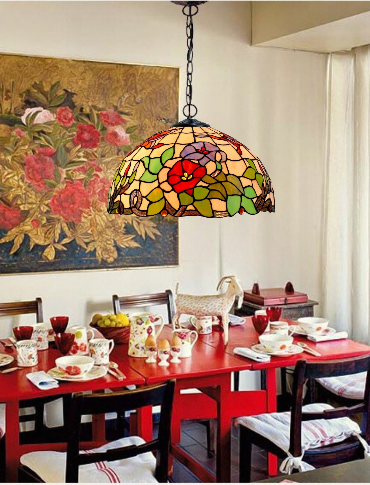 16" Butterfly Flower Stained Glass Tiffany Pendant Light 16" Butterfly Flower Stained Glass Tiffany Pendant Light