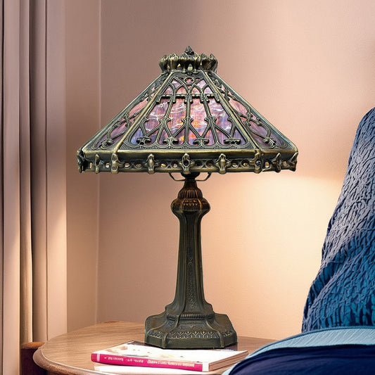 14" Retro Square Stained Glass Tiffany Style Table Lamp with Zinc Alloy Base* Velvet Purpler