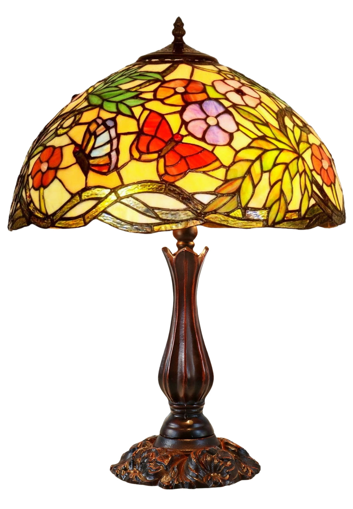 Large 16" Butterfly Flower Stained Glass Tiffany Table Lamp Large 16" Butterfly Flower Stained Glass Tiffany Table Lamp