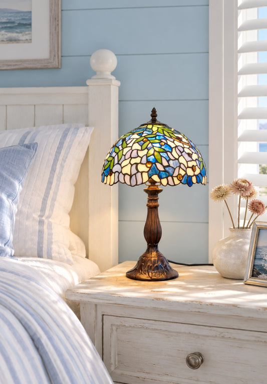 12" Blue Wisteria Tiffany Style Bedside Lamp