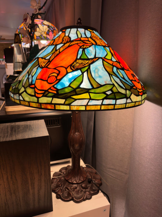 Rare 18" inch Tiffany reproduction  Koi Table Lamp