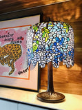 Limited Edition@Blue Wisteria Tiffany Stained Glass Table Lamp with Trunk Base Limited Edition@Blue Wisteria Tiffany Stained Glass Table Lamp with Trunk Base