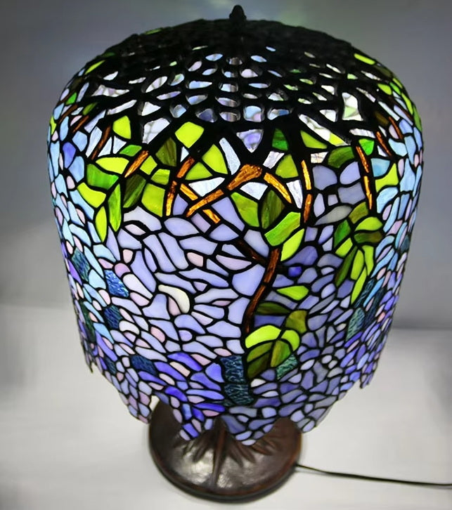 Limited Edition@Blue Wisteria Tiffany Stained Glass Table Lamp with Trunk Base Limited Edition@Blue Wisteria Tiffany Stained Glass Table Lamp with Trunk Base