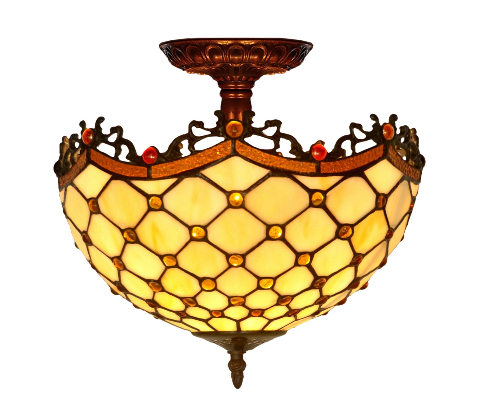 Medium Size 12" Classical Beaded Raindrop Style Semi Flush Mount Ceiling Light Medium Size 12" Classical Beaded Raindrop Style Semi Flush Mount Ceiling Light