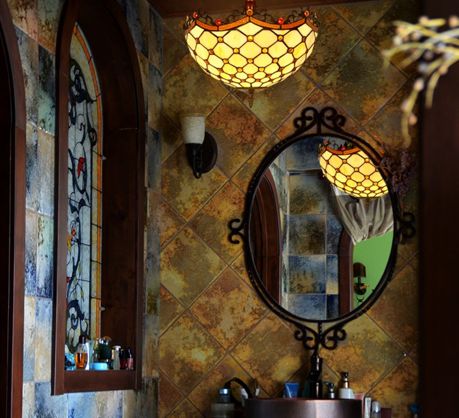 Medium Size 12" Classical Beaded Raindrop Style Semi Flush Mount Ceiling Light Medium Size 12" Classical Beaded Raindrop Style Semi Flush Mount Ceiling Light