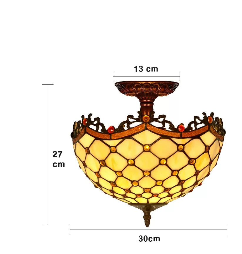 Medium Size 12" Classical Beaded Raindrop Style Semi Flush Mount Ceiling Light Medium Size 12" Classical Beaded Raindrop Style Semi Flush Mount Ceiling Light