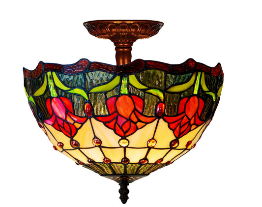 Medium Size 12" Red Tulip Style Semi Flush Mount Ceiling Light