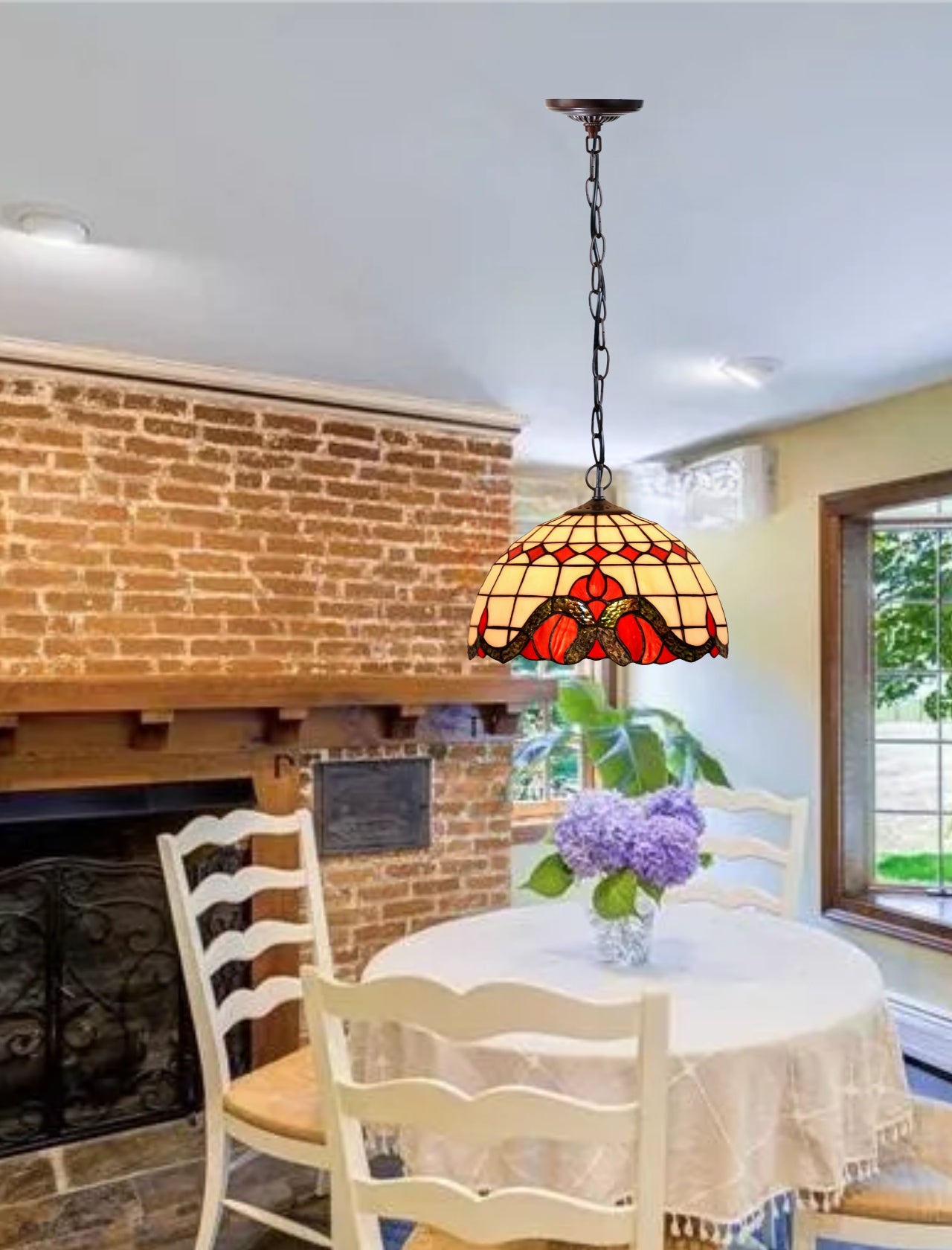 12" Red Art Nouveau Stained Glass Tiffany Pendant Light 12" Red Art Nouveau Stained Glass Tiffany Pendant Light