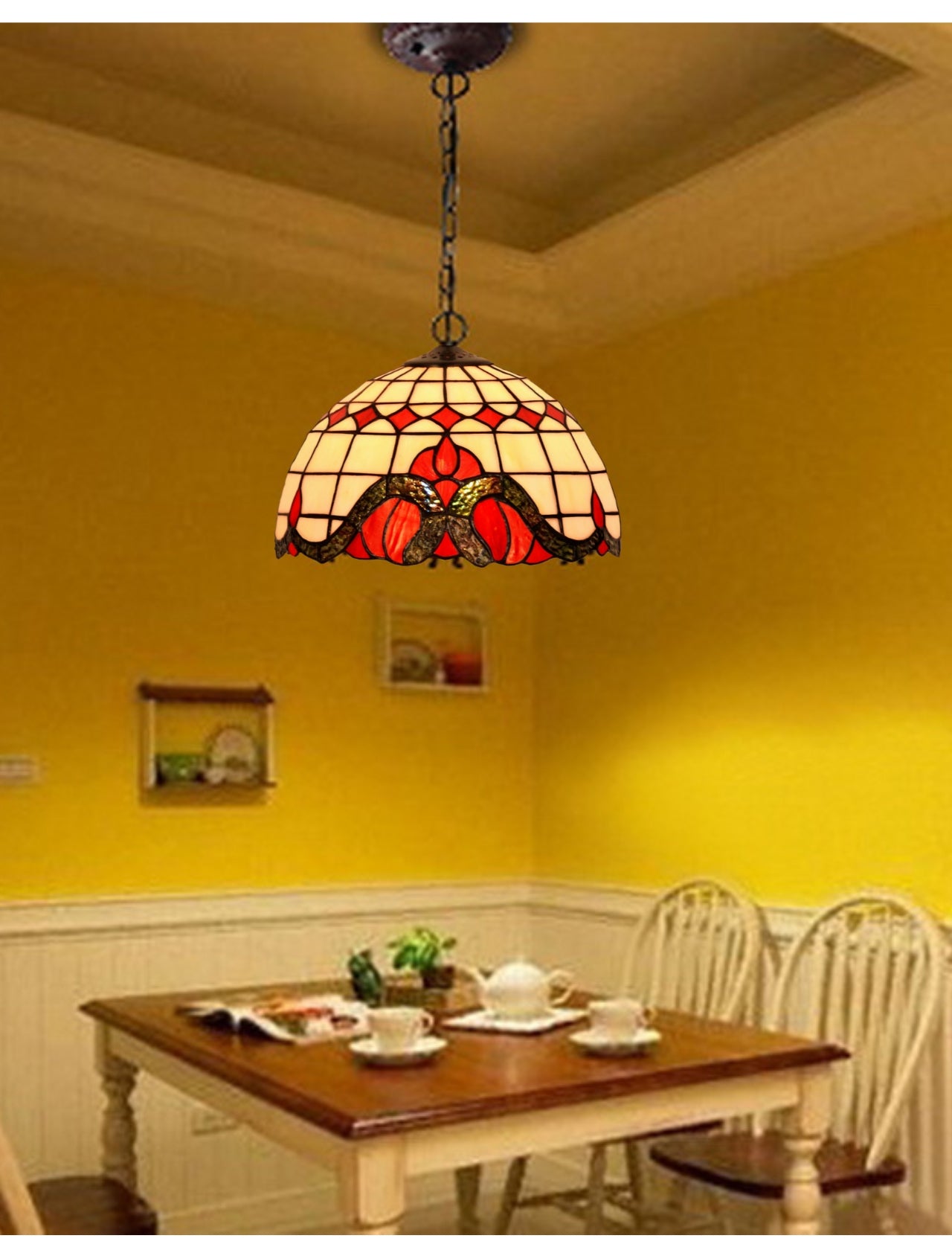 12" Red Art Nouveau Stained Glass Tiffany Pendant Light 12" Red Art Nouveau Stained Glass Tiffany Pendant Light