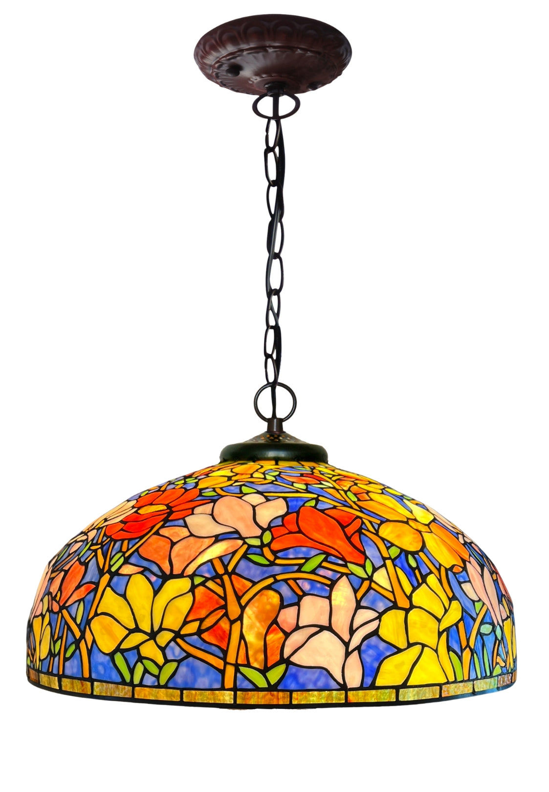 Huge 22" Magnolia Flower Stained Glass Tiffany Hanging Light Huge 22" Magnolia Flower Stained Glass Tiffany Hanging Light