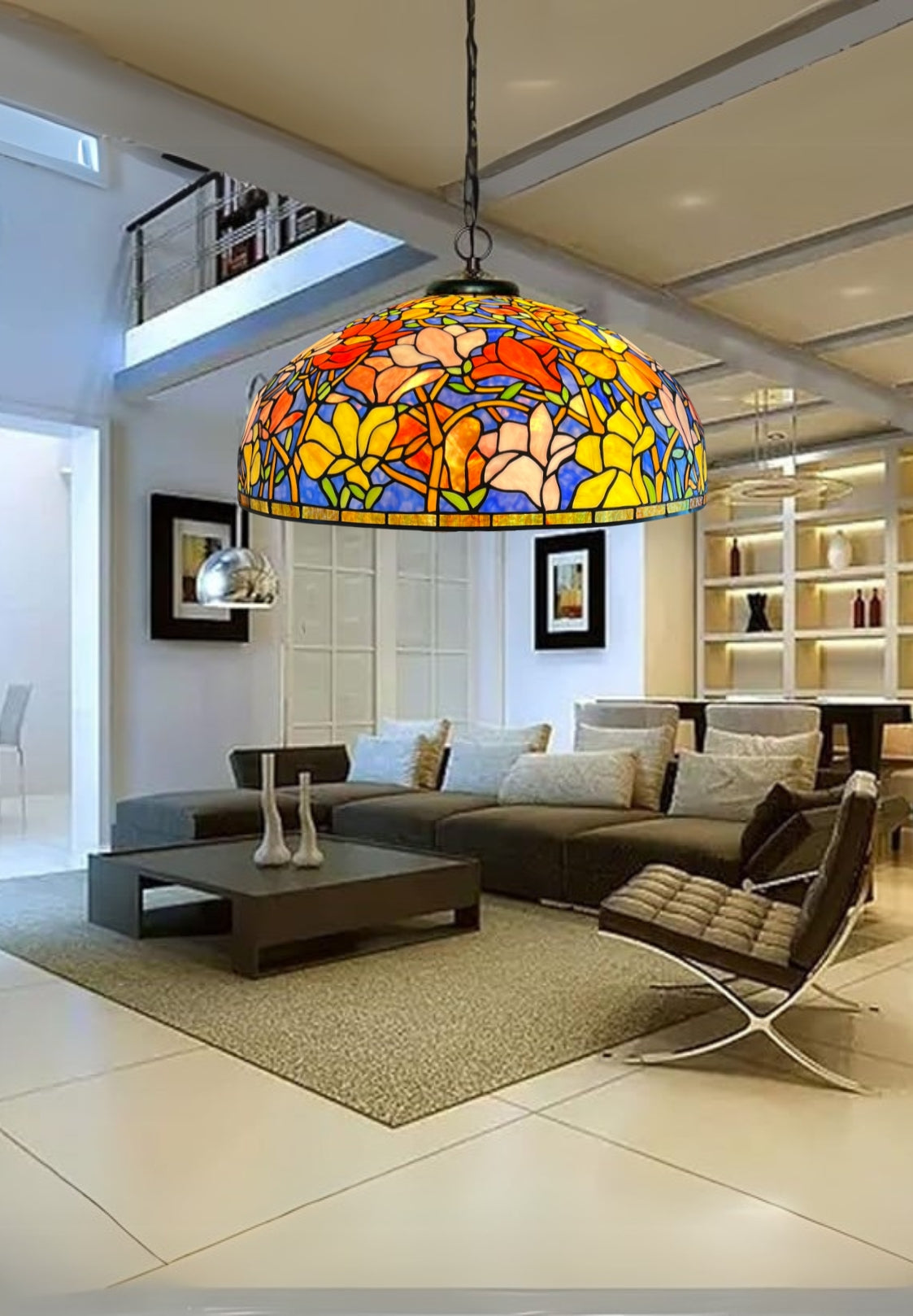 Huge 22" Magnolia Flower Stained Glass Tiffany Hanging Light Huge 22" Magnolia Flower Stained Glass Tiffany Hanging Light