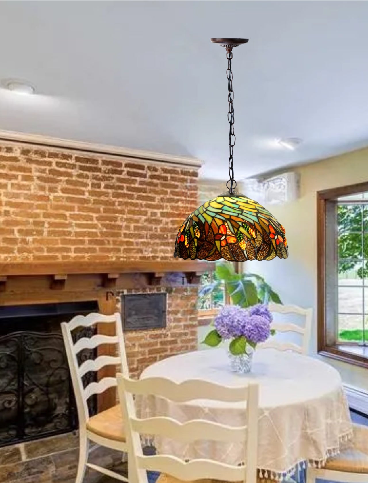12" Gold Wheat head Butterfly Stained Glass Tiffany Pendant Light 12" Gold Wheat head Butterfly Stained Glass Tiffany Pendant Light