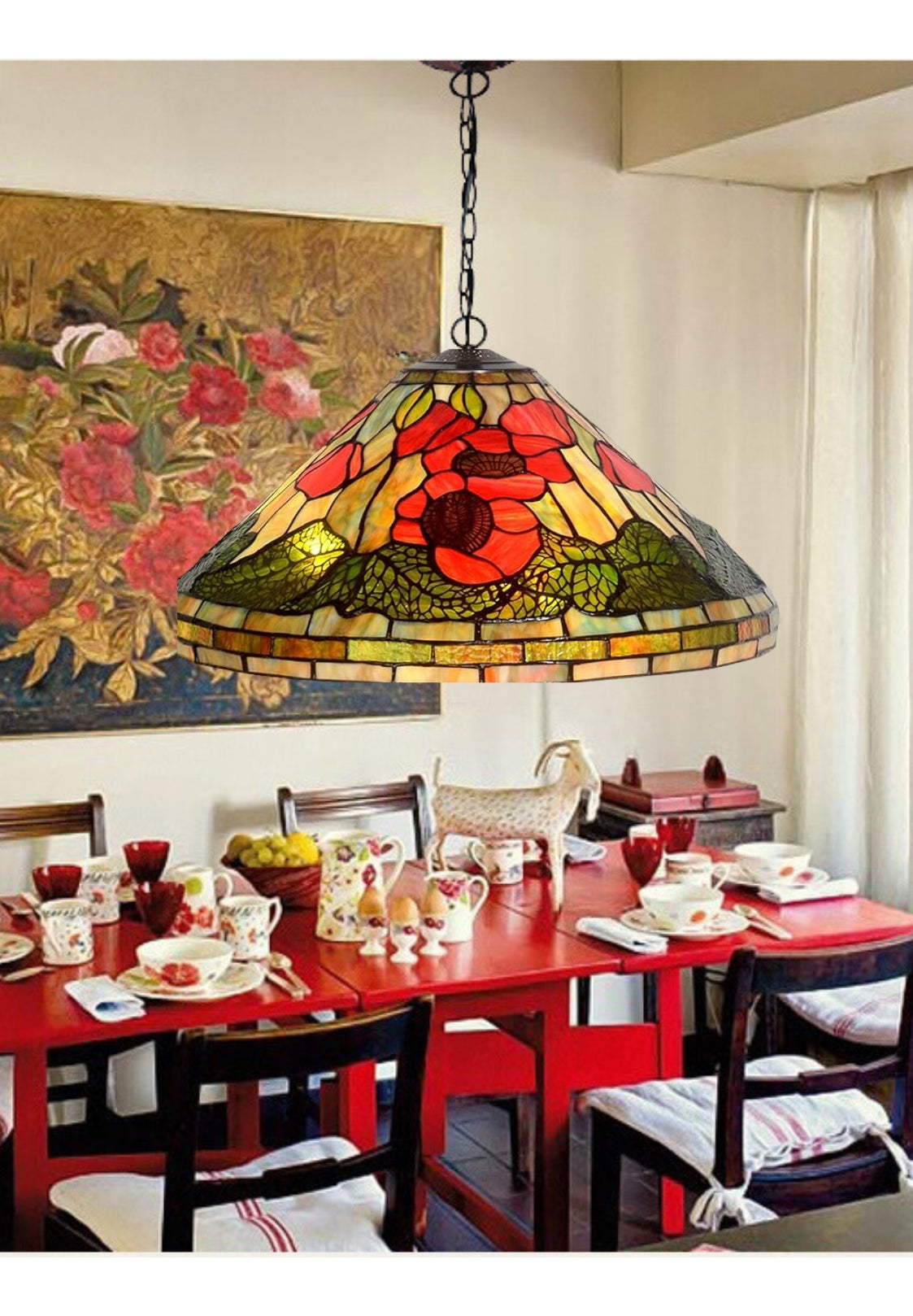 Huge 20" Poppy Flower Stained Glass Tiffany Hanging Light Huge 20" Poppy Flower Stained Glass Tiffany Hanging Light