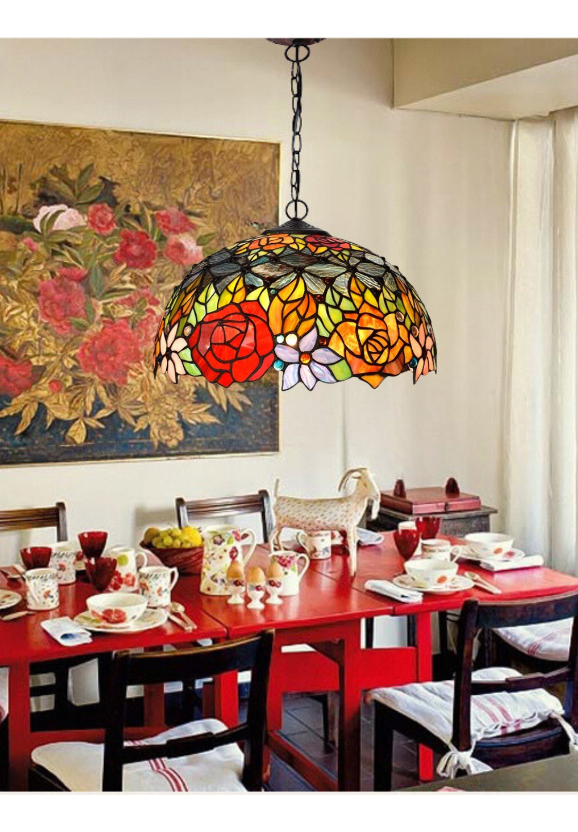 Large 16" Rose Tiffany Stained Glass Downlight Tiffany Pendant Light Large 16" Rose Tiffany Stained Glass Downlight Tiffany Pendant Light