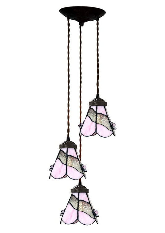 3 light Pink Flower Style Tiffany Stained Glass Pendant Lights