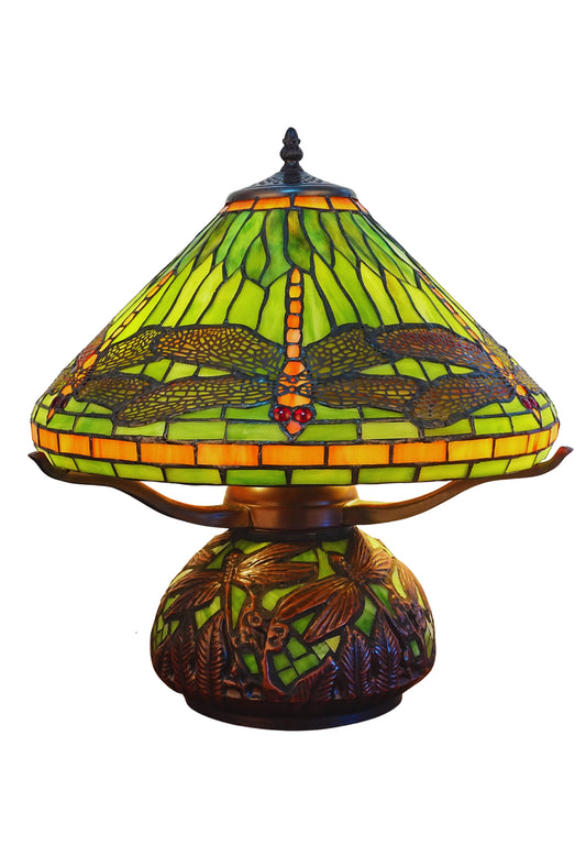 Premium 16" Green Dragonfly Tiffany Table Lamp with Mosaic Base