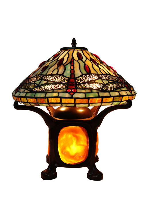 Legend Collection@Reproduction Tiffany Dragonfly lamp with rare "Turtleback Tile" base