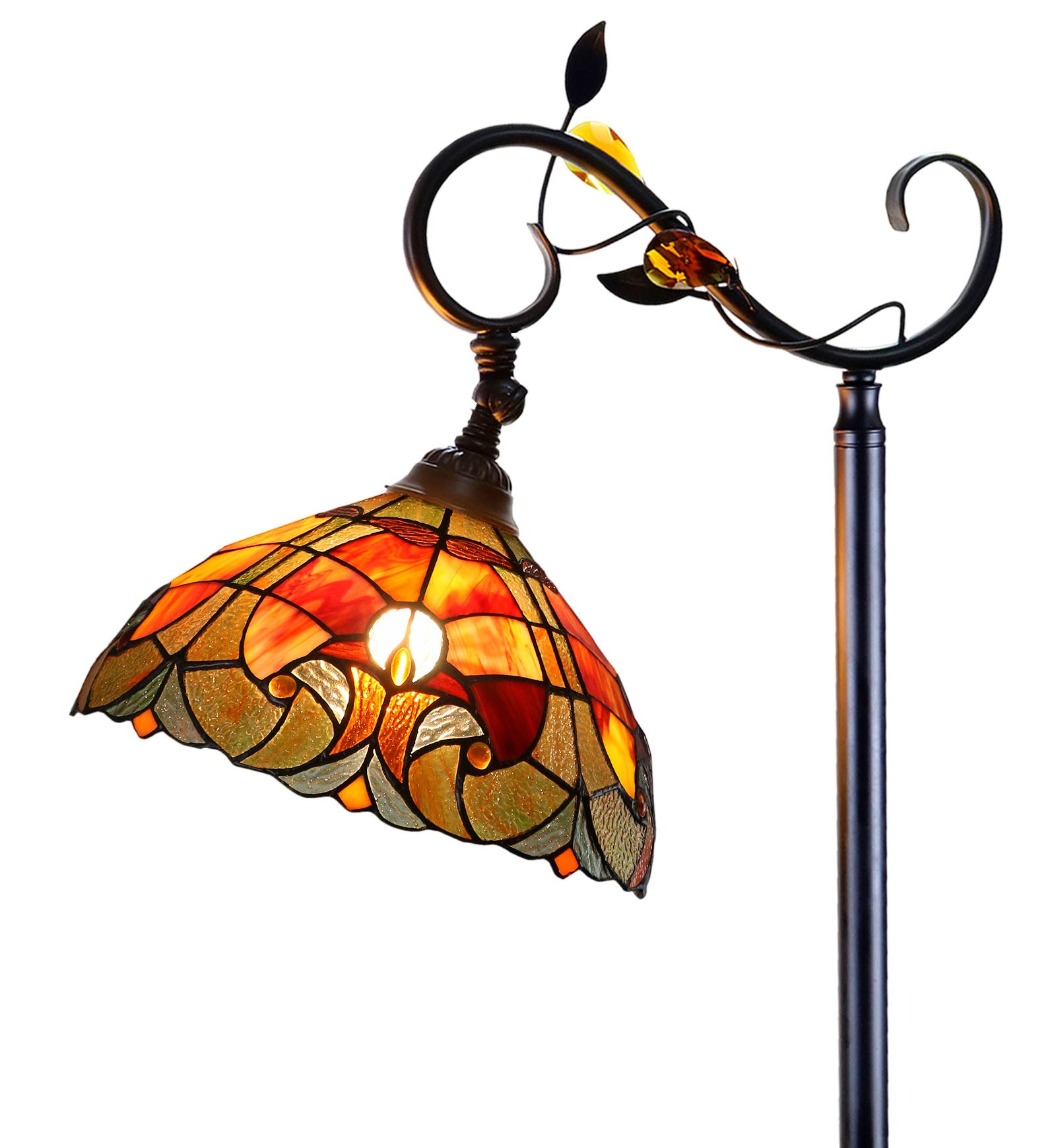 Antique Style Red Amor Tiffany Stained Glass Edwardian Bridge Arm Tiffany Floor Lamp Antique Style Red Amor Tiffany Stained Glass Edwardian Bridge Arm Tiffany Floor Lamp