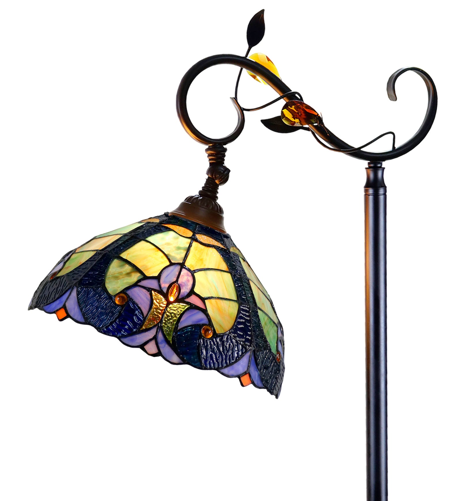 Antique Style Green Amor Tiffany Stained Glass Edwardian Bridge Arm Tiffany Floor Lamp Antique Style Green Amor Tiffany Stained Glass Edwardian Bridge Arm Tiffany Floor Lamp