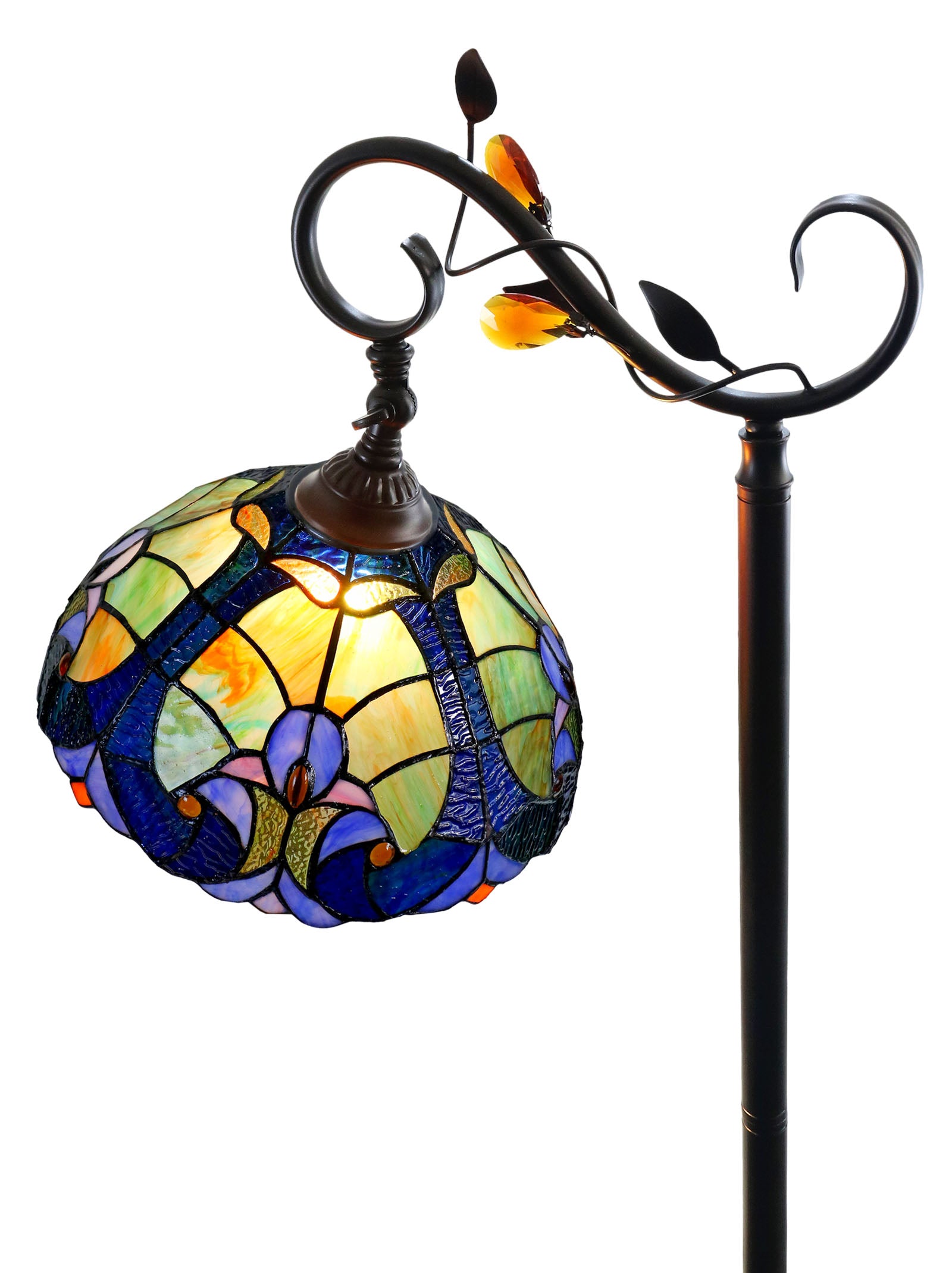 Antique Style Green Amor Tiffany Stained Glass Edwardian Bridge Arm Tiffany Floor Lamp Antique Style Green Amor Tiffany Stained Glass Edwardian Bridge Arm Tiffany Floor Lamp