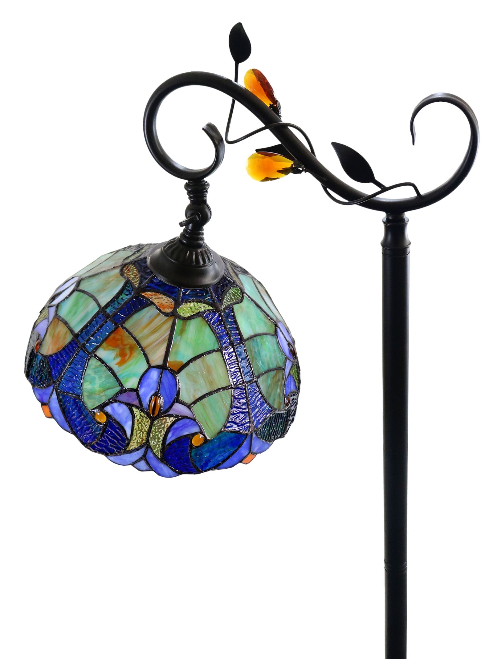 Antique Style Green Amor Tiffany Stained Glass Edwardian Bridge Arm Tiffany Floor Lamp Antique Style Green Amor Tiffany Stained Glass Edwardian Bridge Arm Tiffany Floor Lamp