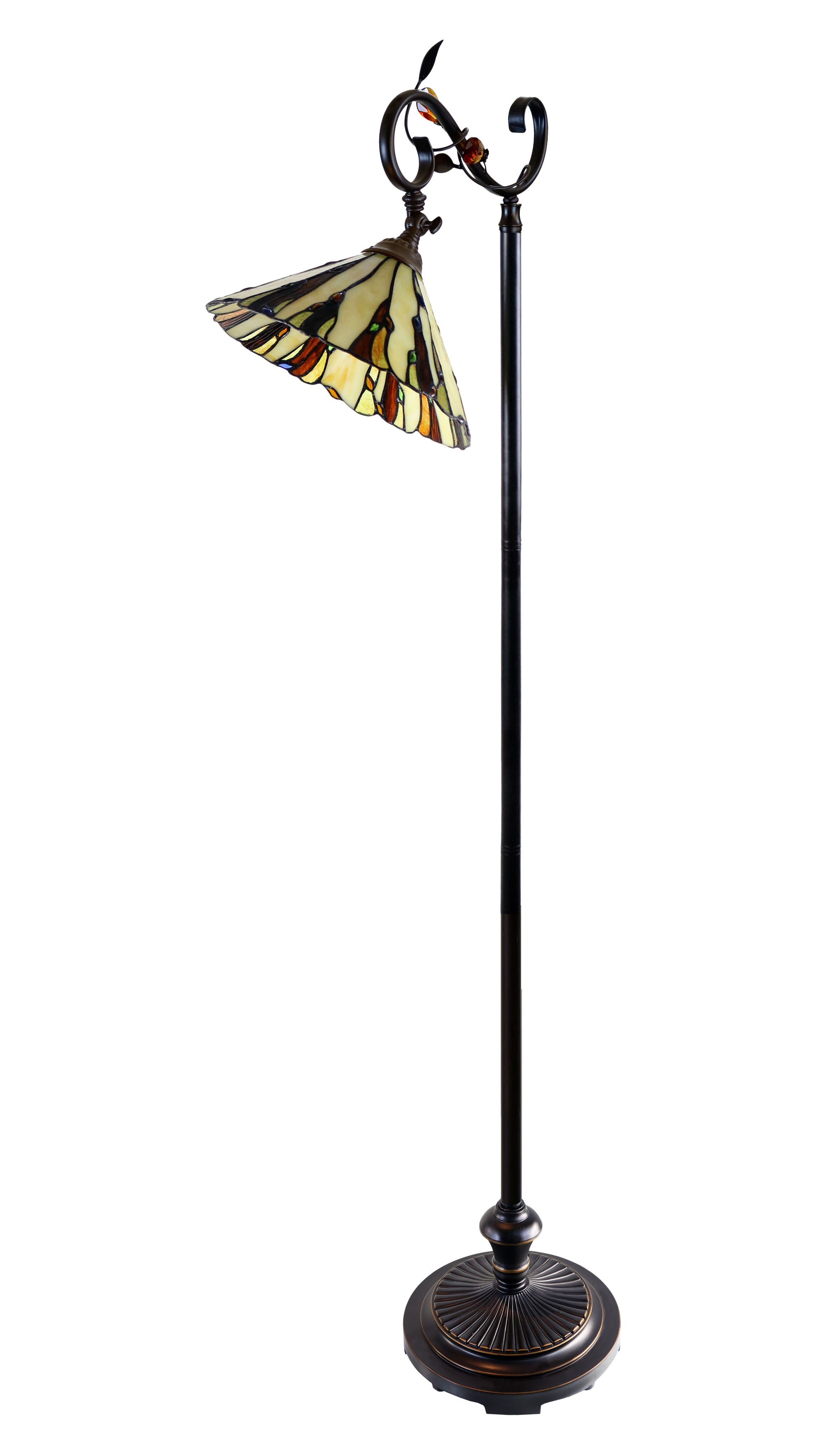13" Curved line design Stained Glass Edwardian Bridge Arm Tiffany Floor Lamp 13" Curved line design Stained Glass Edwardian Bridge Arm Tiffany Floor Lamp