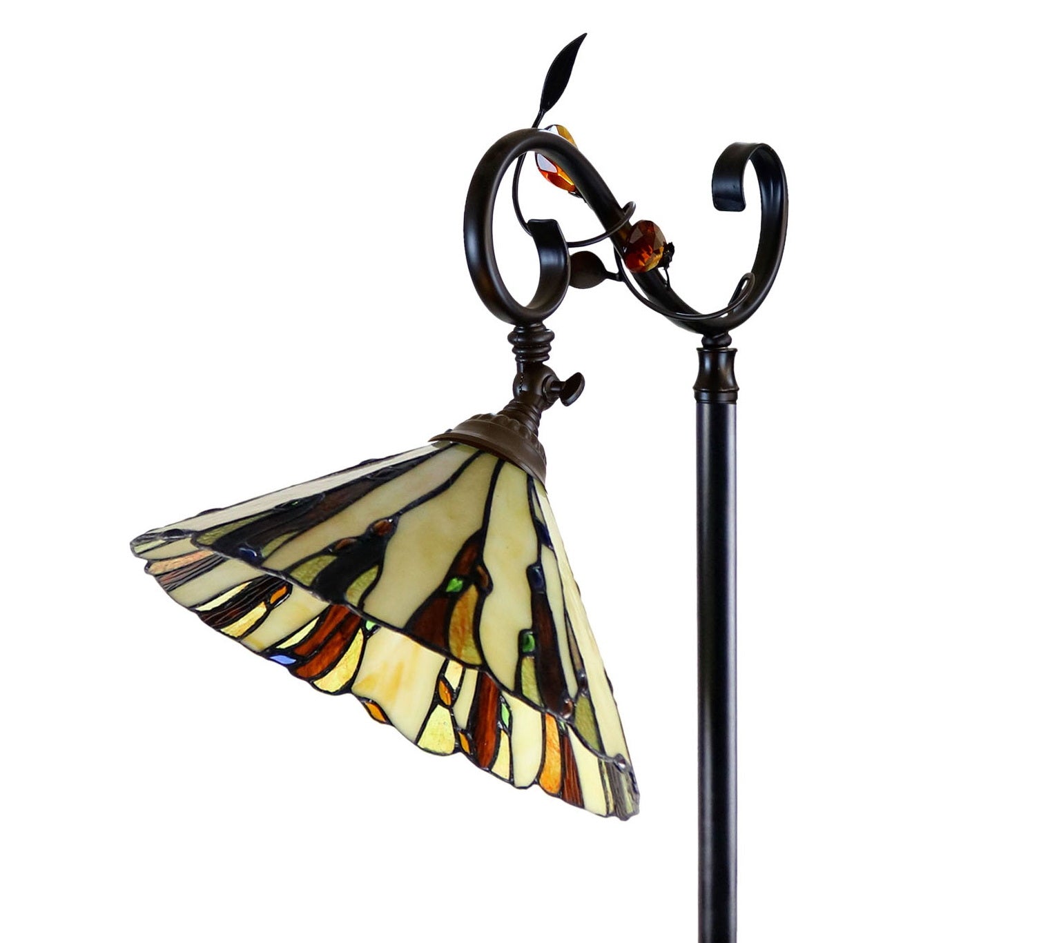 13" Curved line design Stained Glass Edwardian Bridge Arm Tiffany Floor Lamp 13" Curved line design Stained Glass Edwardian Bridge Arm Tiffany Floor Lamp