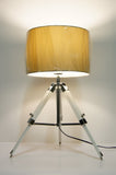Limited Stock @Striking industrial style Tripod Table Lamp Beige shade with white wooden base Limited Stock @Striking industrial style Tripod Table Lamp Beige shade with white wooden base