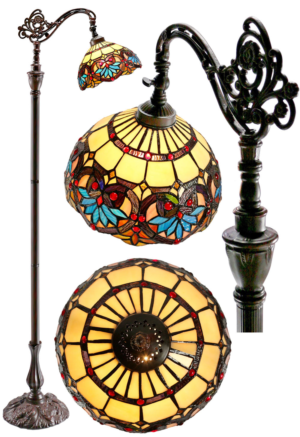 Boheme Style Stained Glass Bridge Arm Tiffany Floor Lamp Boheme Style Stained Glass Bridge Arm Tiffany Floor Lamp