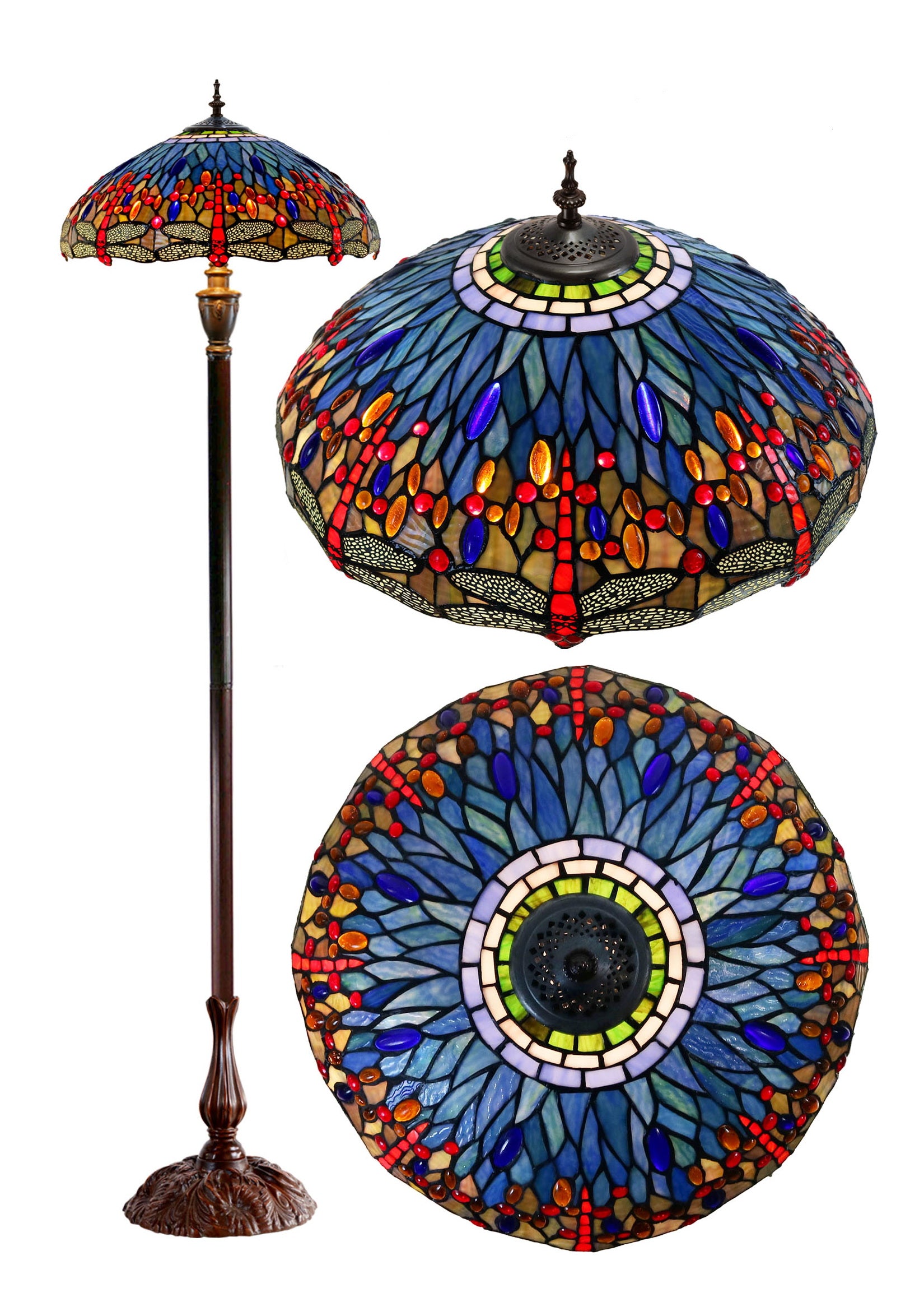 18" Classical Red Blue Dragonfly  Stained Glass Tiffany Floor Lamp 18" Classical Red Blue Dragonfly  Stained Glass Tiffany Floor Lamp