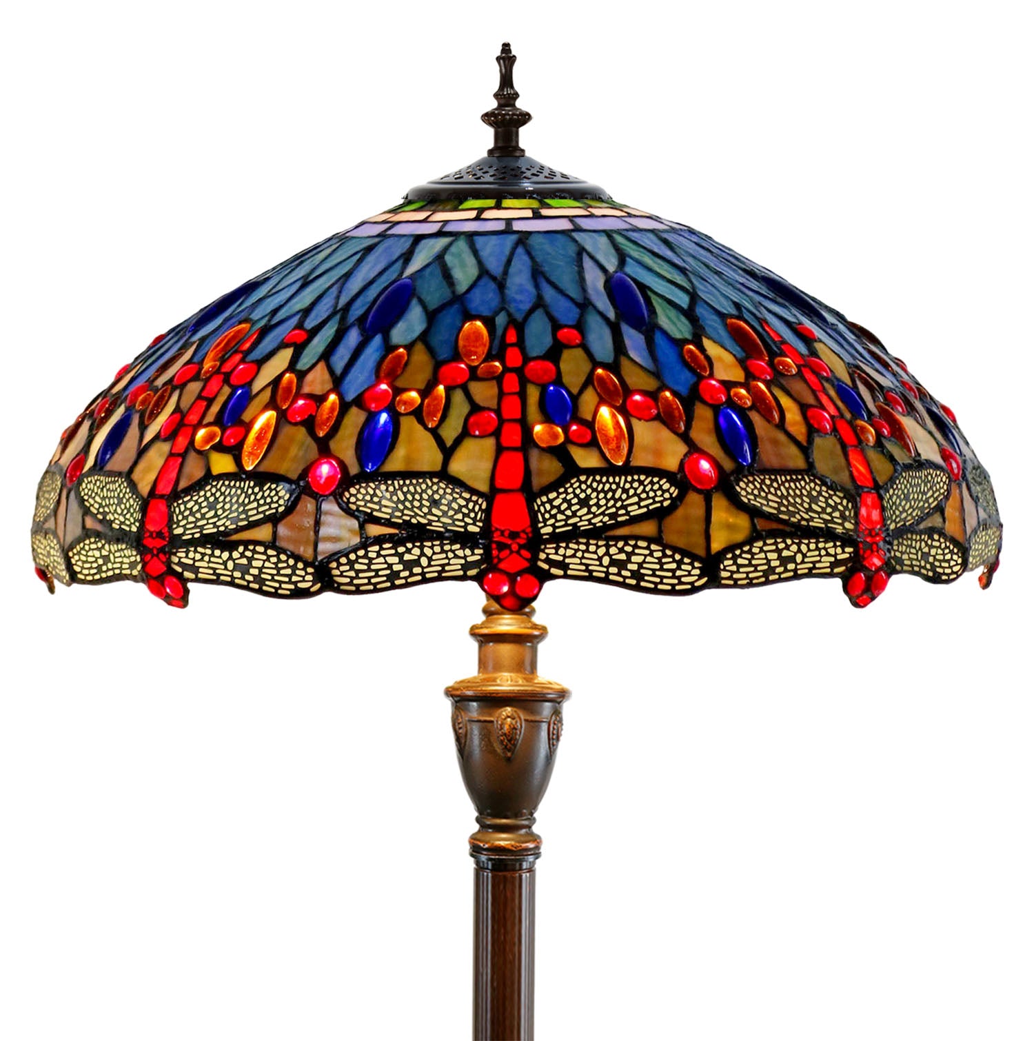 18" Classical Red Blue Dragonfly  Stained Glass Tiffany Floor Lamp 18" Classical Red Blue Dragonfly  Stained Glass Tiffany Floor Lamp