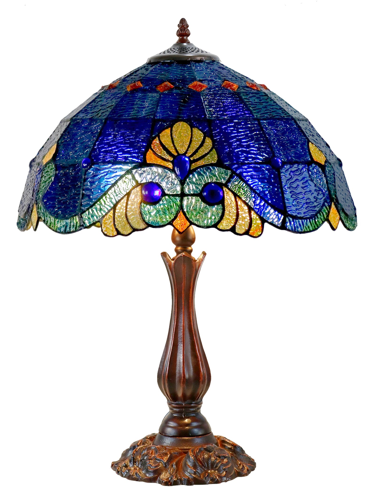 16" Large Amor Blue Victorian Style Tiffany Table Lamp with Textured Stained Glass 16" Large Amor Blue Victorian Style Tiffany Table Lamp with Textured Stained Glass