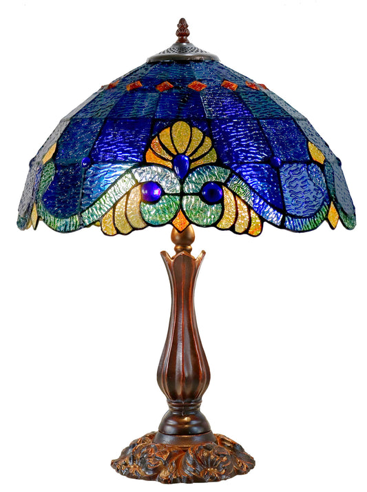 16" Large Amor Blue Victorian Style Tiffany Table Lamp with Textured Stained Glass