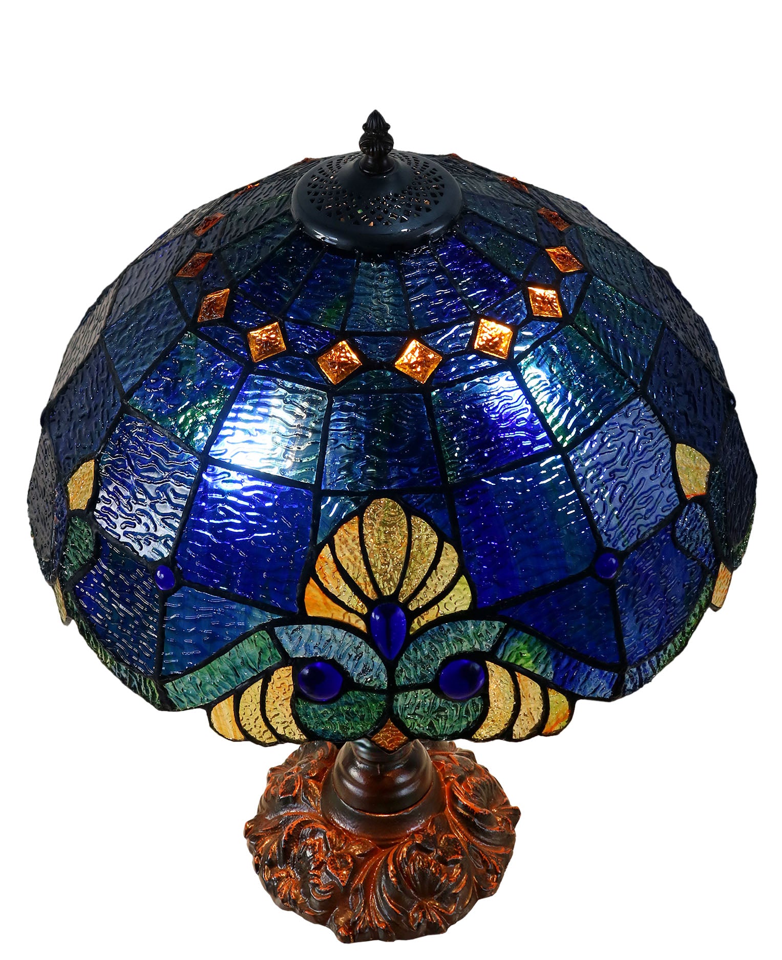 16" Large Amor Blue Victorian Style Tiffany Table Lamp with Textured Stained Glass 16" Large Amor Blue Victorian Style Tiffany Table Lamp with Textured Stained Glass