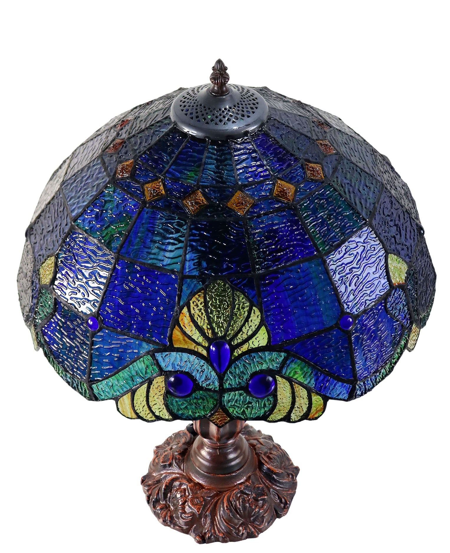 16" Large Amor Blue Victorian Style Tiffany Table Lamp with Textured Stained Glass 16" Large Amor Blue Victorian Style Tiffany Table Lamp with Textured Stained Glass