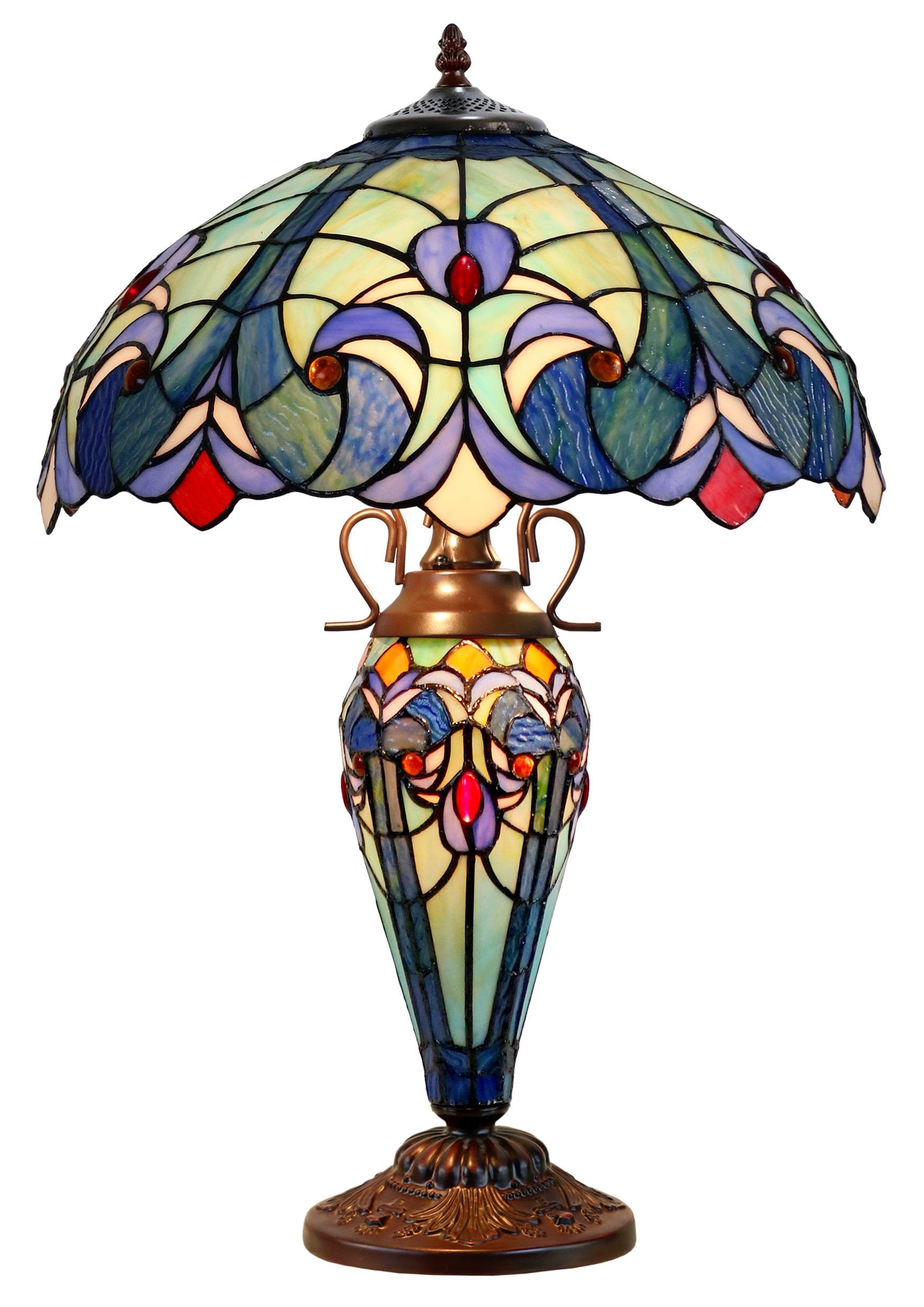 Limited Edition@16" Large Amor Blue Victorian Style Double Lights Tiffany Table Lamp Limited Edition@16" Large Amor Blue Victorian Style Double Lights Tiffany Table Lamp
