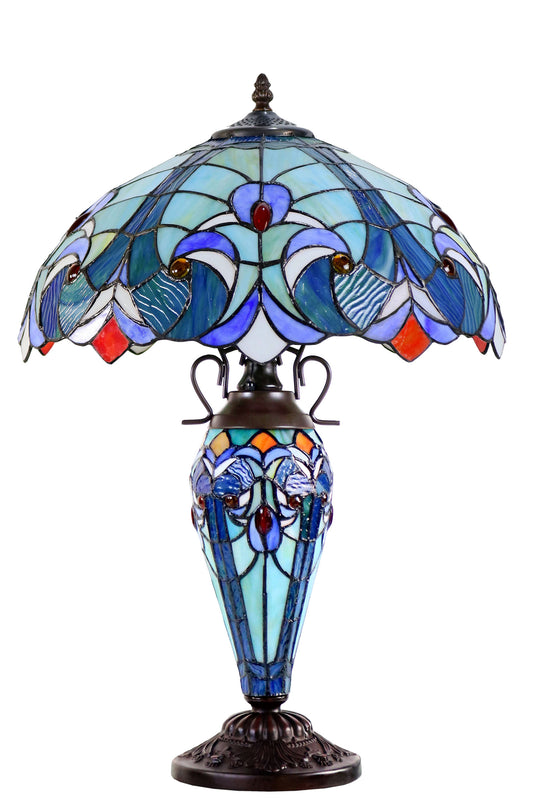 Limited Edition@16" Large Amor Blue Victorian Style Double Lights Tiffany Table Lamp