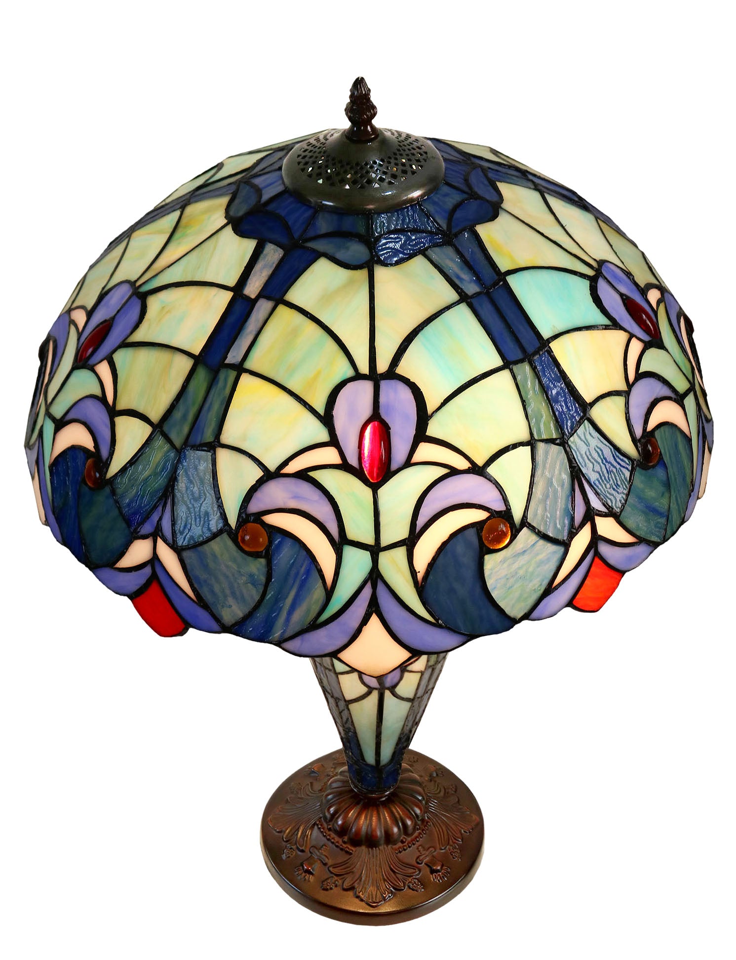 Limited Edition@16" Large Amor Blue Victorian Style Double Lights Tiffany Table Lamp Limited Edition@16" Large Amor Blue Victorian Style Double Lights Tiffany Table Lamp
