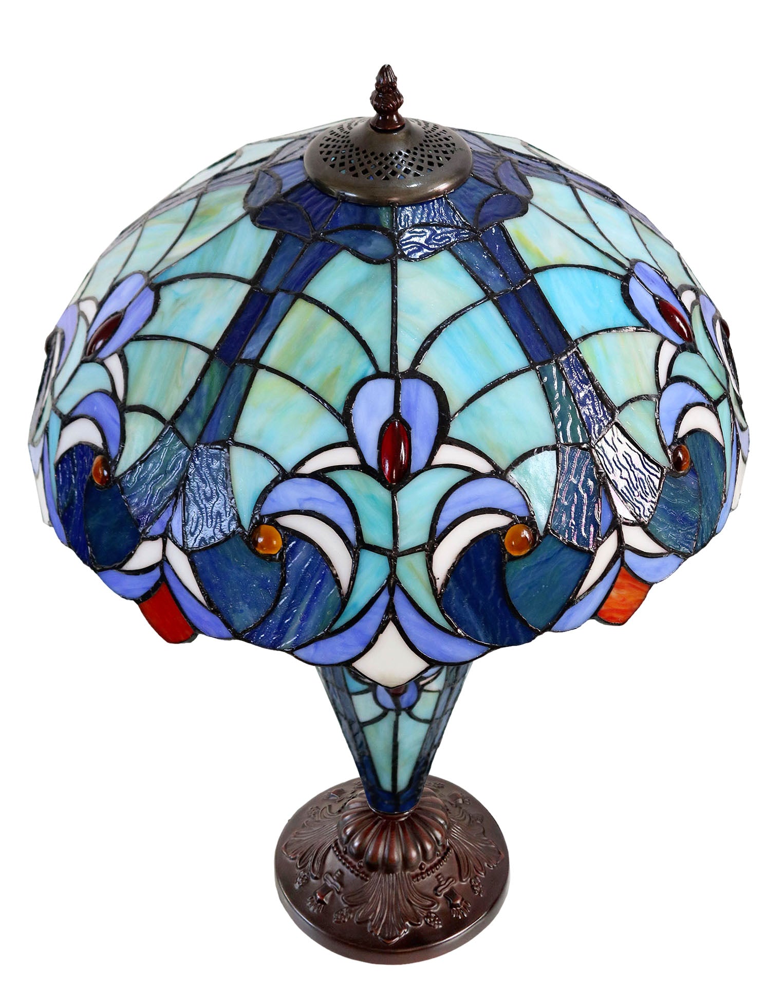 Limited Edition@16" Large Amor Blue Victorian Style Double Lights Tiffany Table Lamp Limited Edition@16" Large Amor Blue Victorian Style Double Lights Tiffany Table Lamp
